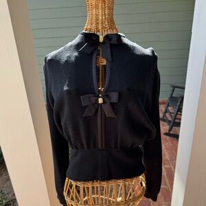 Elegant 1980s Sweater With Bows and Rhinestone Detail